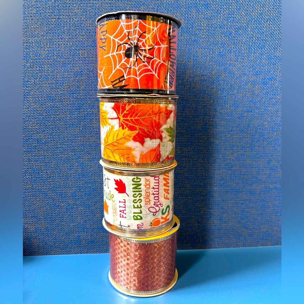NWT Set of 4 Fall Thanksgiving Harvest Halloween wired edge ribbons craft diy